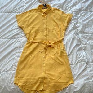 BRAND NEW. Sheer Yellow Button Up Dress with Waist Tie